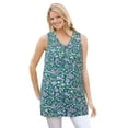 thumbnail image 1 of Woman Within Plus Size Perfect Printed Sleeveless Shirred V-Neck Tunic, 1 of 6
