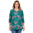 thumbnail image 1 of Woman Within Plus Size Perfect Printed Three-Quarter Sleeve V-Neck Tee, 1 of 6