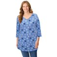thumbnail image 1 of Woman Within Plus Size Perfect Printed Three-Quarter Sleeve V-Neck Tee, 1 of 5