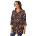 thumbnail image 1 of Woman Within Plus Size Perfect Printed Three-Quarter Sleeve V-Neck Tee, 1 of 5