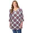 thumbnail image 1 of Woman Within Plus Size Perfect Printed Three-Quarter Sleeve V-Neck Tee, 1 of 5