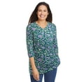thumbnail image 1 of Woman Within Plus Size Perfect Printed Three-Quarter Sleeve V-Neck Tee, 1 of 5