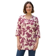 Woman Within Plus Size Perfect Printed Three-Quarter-Sleeve V-Neck Tunic