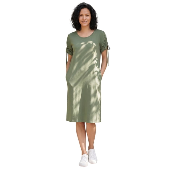 Woman Within Plus Size Perfect Ruched-Sleeve Knee-Length Short-Sleeve Tee Dress