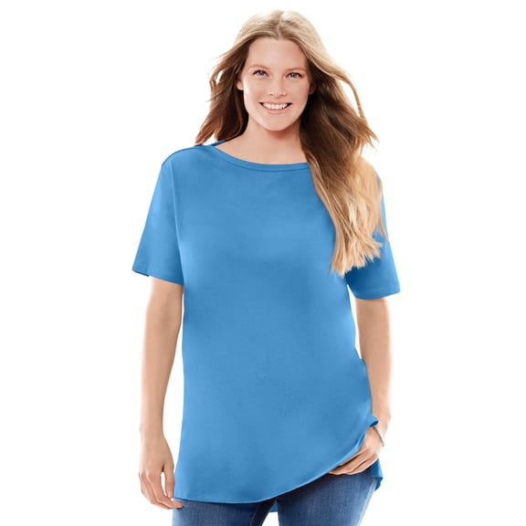 Woman Within Plus Size Perfect Short-Sleeve Boatneck Tunic