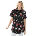 thumbnail image 1 of Woman Within Plus Size Perfect Short Sleeve Button-Down Shirt Oversized Tunic Blouse, 1 of 4