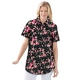thumbnail image 1 of Woman Within Plus Size Perfect Short Sleeve Button-Down Shirt Oversized Tunic Blouse, 1 of 5