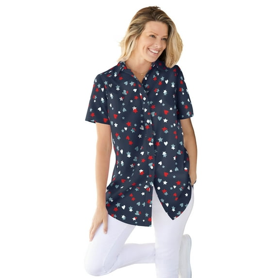 Woman Within Plus Size Petite Perfect Short Sleeve Shirt