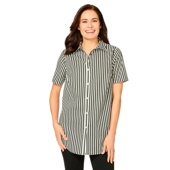 Woman Within Plus Size Perfect Short Sleeve Button-Down Shirt Oversized Tunic Blouse
