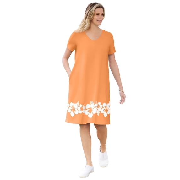 Woman Within Plus Size Perfect Short-Sleeve V-Neck Tee Dress