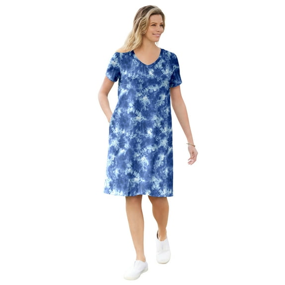 Woman Within Plus Size Perfect Short-Sleeve V-Neck Tee Dress