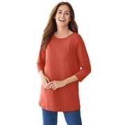 Woman Within Plus Size Perfect Three-Quarter Sleeve Crewneck Tee