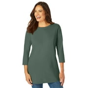 Woman Within Plus Size Perfect Three-Quarter Sleeve Crewneck Tee