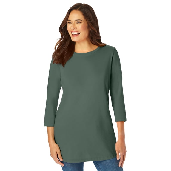 Woman Within Plus Size Perfect Three-Quarter Sleeve Crewneck Tee