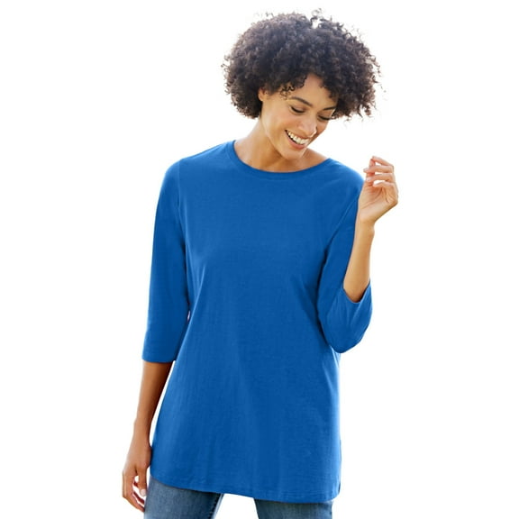 Woman Within Plus Size Perfect Three-Quarter Sleeve Crewneck Tee