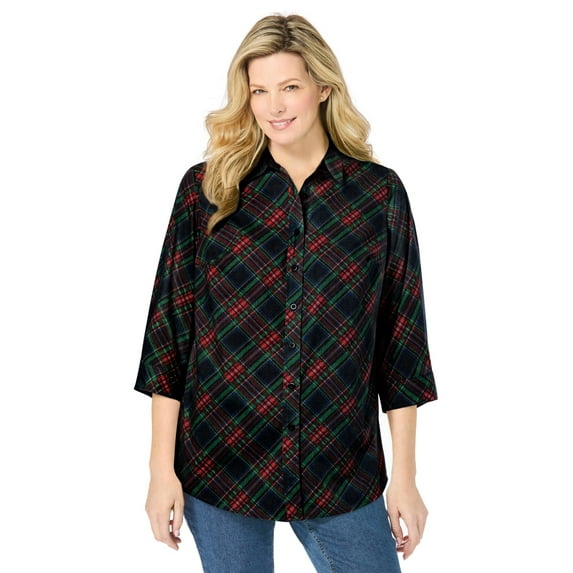 Woman Within Plus Size Perfect Three Quarter Sleeve Shirt