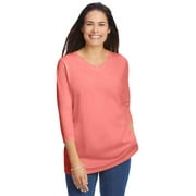 Woman Within Plus Size Perfect Three-Quarter Sleeve V-Neck Tee (Petite Available)