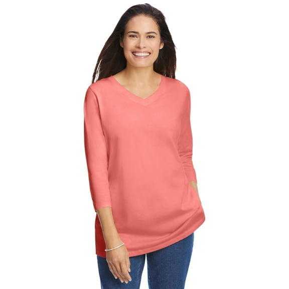 Woman Within Plus Size Perfect Three-Quarter Sleeve V-Neck Tee (Petite Available)