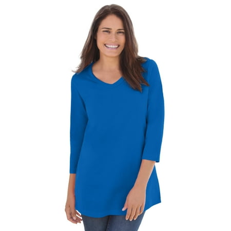 Woman Within Plus Size Perfect Three-Quarter Sleeve V-Neck Tee (Petite Available)