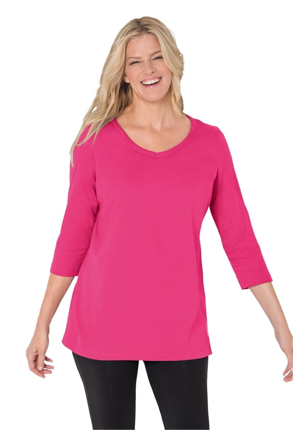 Plus Size Perfect Three-Quarter Sleeve V-Neck Tee (Petite Available)