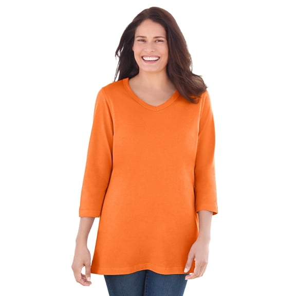 Woman Within Plus Size Perfect Three-Quarter Sleeve V-Neck Tee (Petite Available)