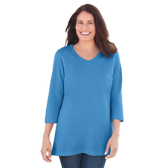 Woman Within Plus Size Perfect Three-Quarter Sleeve V-Neck Tee (Petite Available)