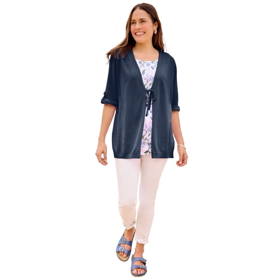 Woman Within Plus Size Perfect Tie-Front Bow Cardigan