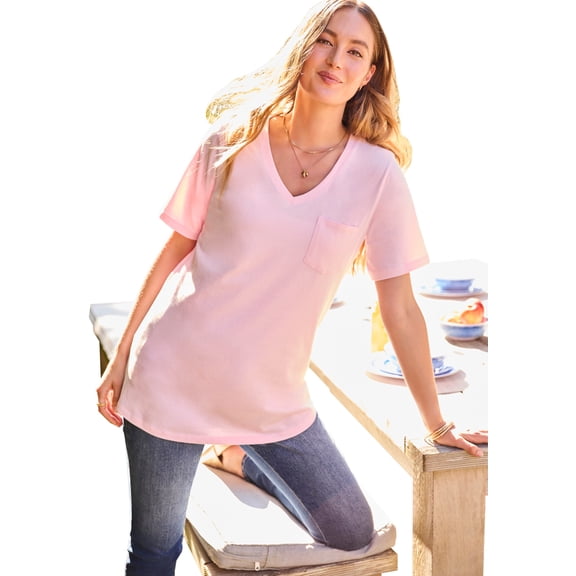 Woman Within Plus Size Perfect V-Neck Pocket Tee
