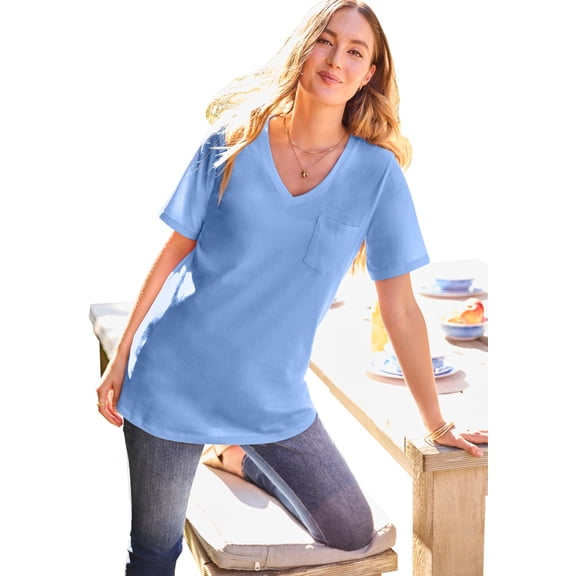 Woman Within Plus Size Perfect V-Neck Pocket Tee