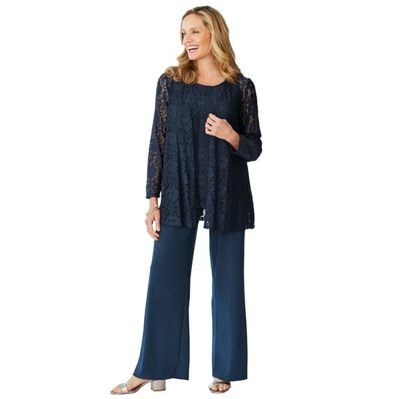 Woman Within Plus Size Petite 3-Piece Lace Jacket/Tank/Pant Set