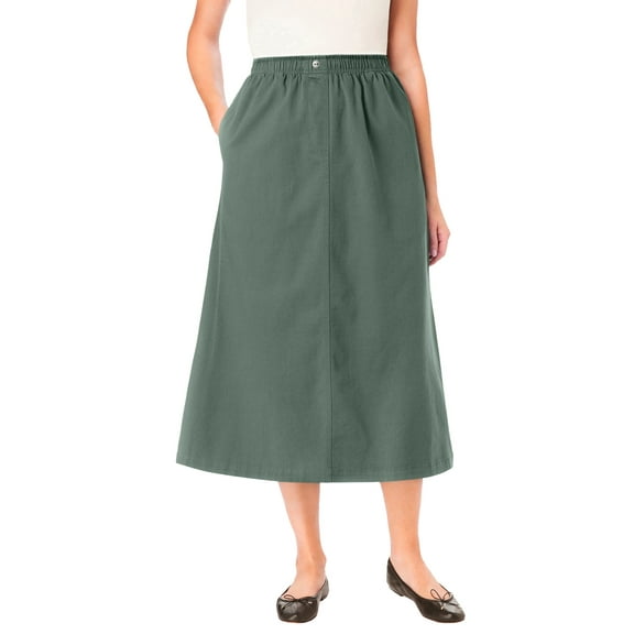 Woman Within Plus Size Petite 7-Day Elastic-Waist All-Cotton Pull-On Denim Jeans Skirt