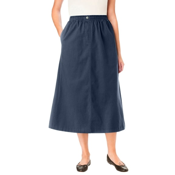 Woman Within Plus Size Petite 7-Day Elastic-Waist All-Cotton Pull-On Denim Jeans Skirt