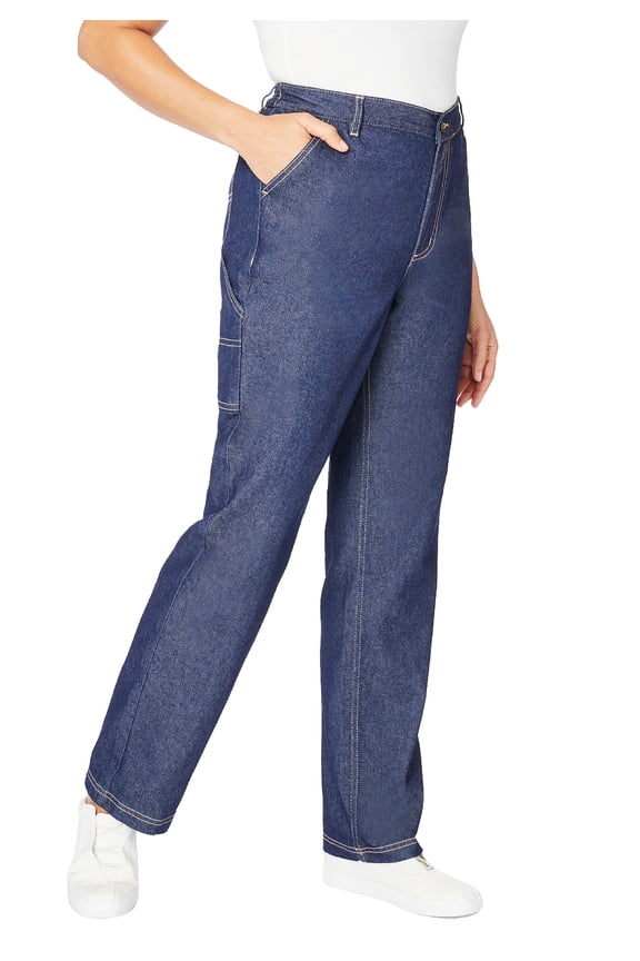 Plus Size Petite Back-Elastic All-Cotton Denim Carpenter Jeans