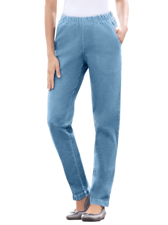Plus Size Petite Fineline Pull-On Elastic Waist Straight-Leg Stretch Denim Jeans