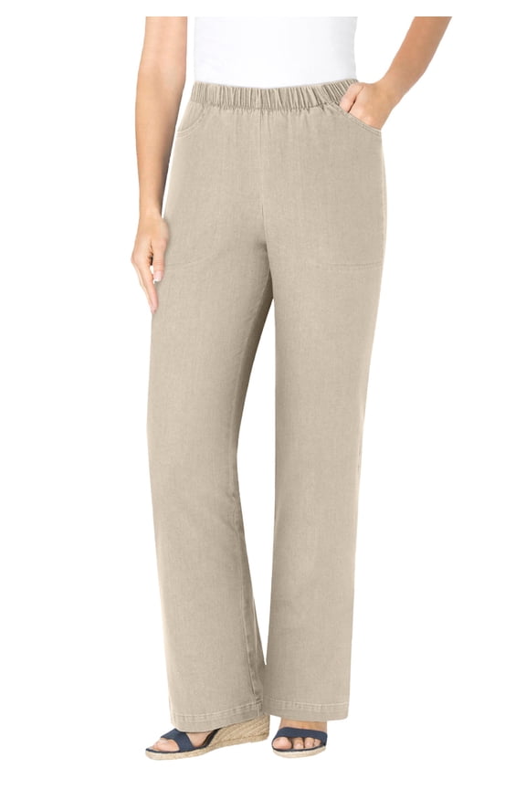 Plus Size Petite Fineline Stretch Denim Pull-On Bootcut Jeans