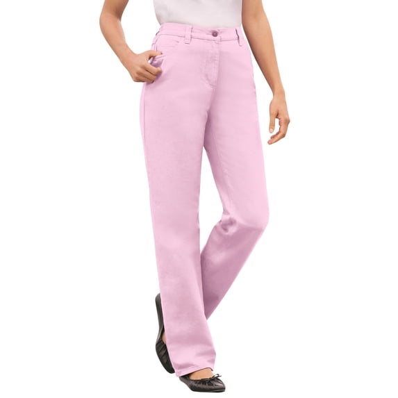 Woman Within Plus Size Petite Perfect Back-Elastic Gap-Free Straight-Leg Cotton Jeans
