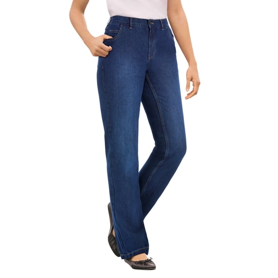 Woman Within Plus Size Petite Perfect Back-Elastic Gap-Free Straight-Leg Cotton Jeans