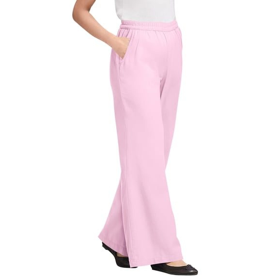 Woman Within Plus Size Petite Perfect Elastic-Waist Wide-Leg All-Cotton Pull-On Denim Jeans