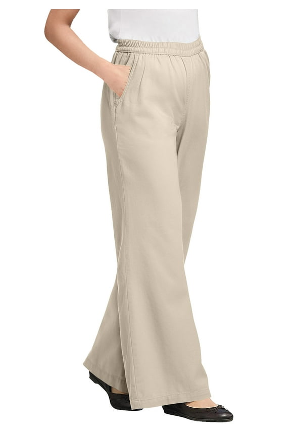 Plus Size Petite Perfect Elastic-Waist Wide-Leg All-Cotton Pull-On Denim Jeans