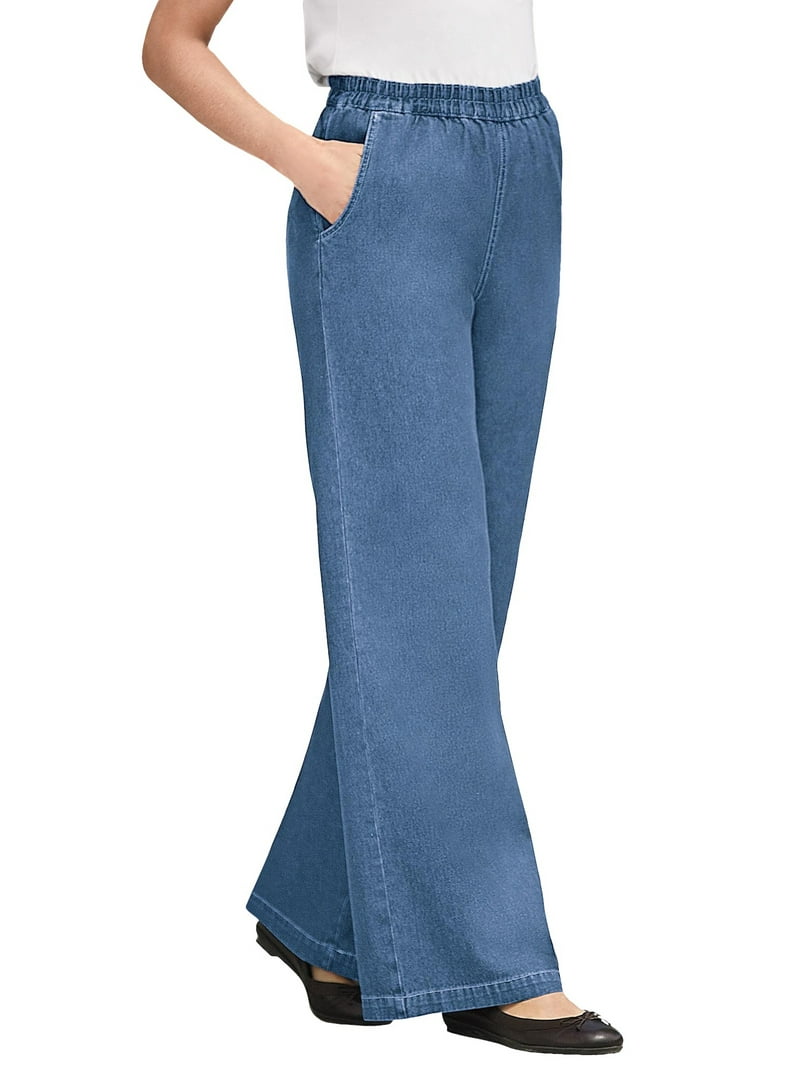 Woman Within Plus Size Petite Perfect Elastic-Waist Wide-Leg All