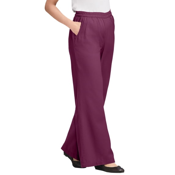 Woman Within Plus Size Petite Perfect Elastic-Waist Wide-Leg All-Cotton Pull-On Denim Jeans