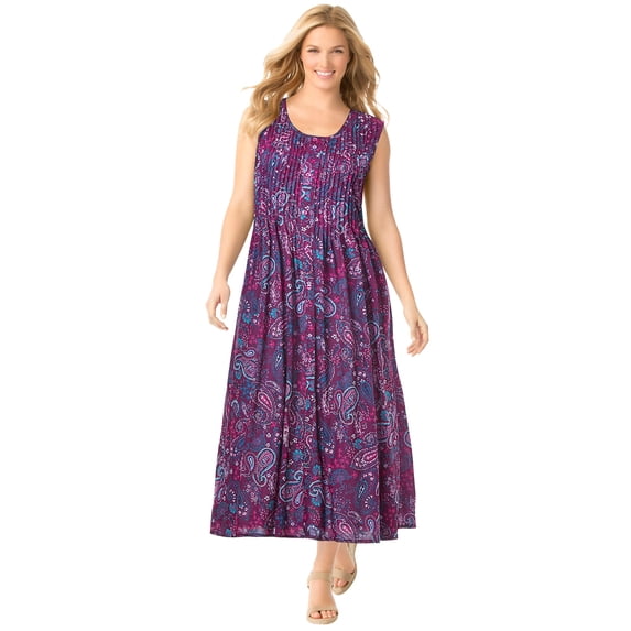Woman Within Plus Size Petite Pintucked Sleeveless Dress