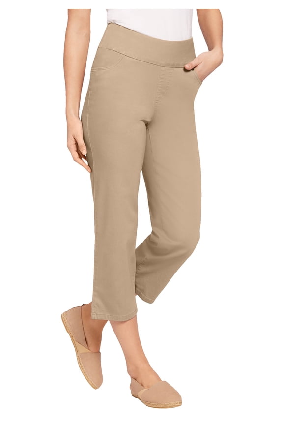 Plus Size Petite Pull-On Flex Elastic-Waist Stretch Denim Capri Jeans