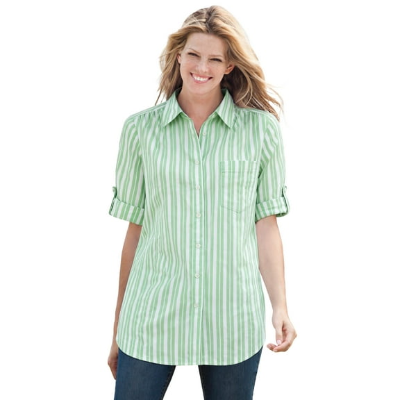Woman Within Plus Size Petite Short-Sleeve Button Down Seersucker Shirt