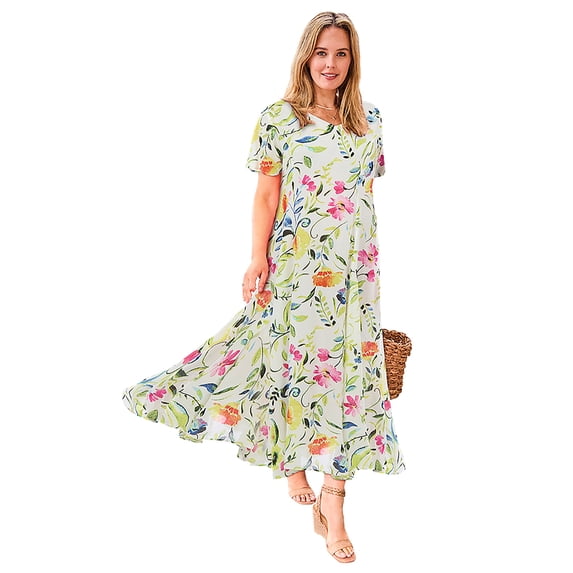 Woman Within Plus Size Petite Short-Sleeve Crinkle Dress