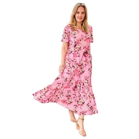Woman Within Plus Size Petite Short-Sleeve Crinkle Dress