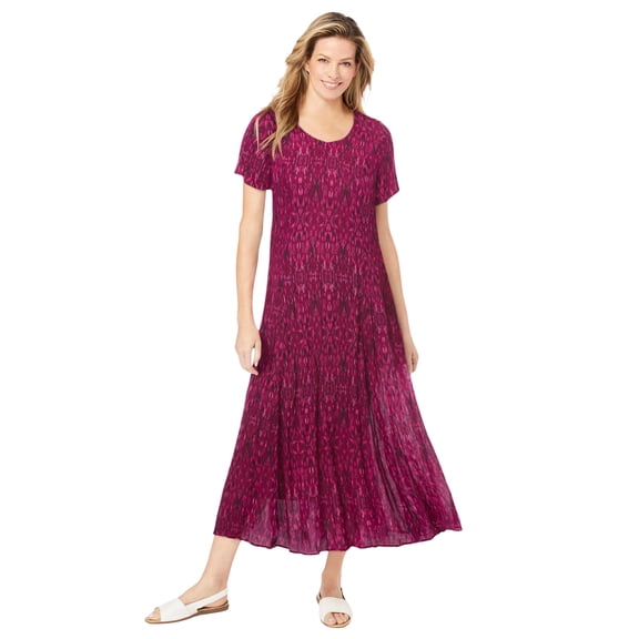 Woman Within Plus Size Petite Printed Short-Sleeve Crinkle Maxi Dress