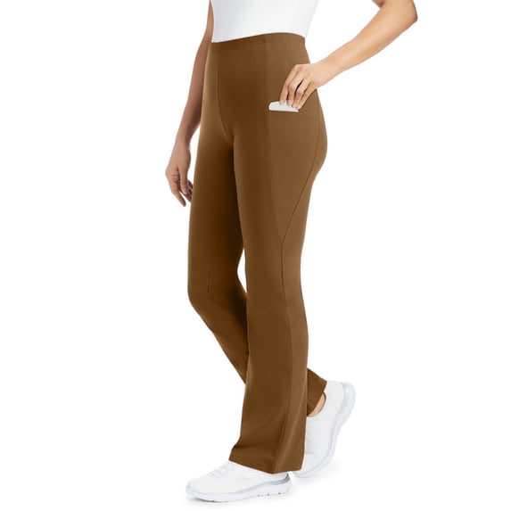 Woman Within Plus Size Petite Stretch-Cotton Knit Pull-On Bootcut Pocket Leggings
