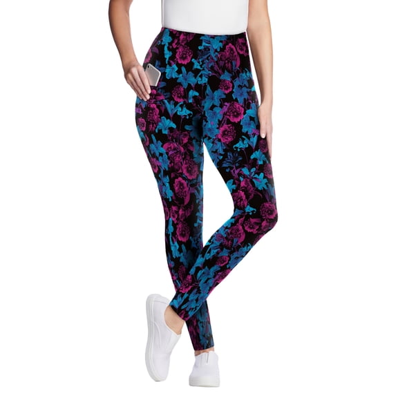 Woman Within Plus Size Tall Stretch-Cotton Knit Pull-On Printed Pocket Leggings