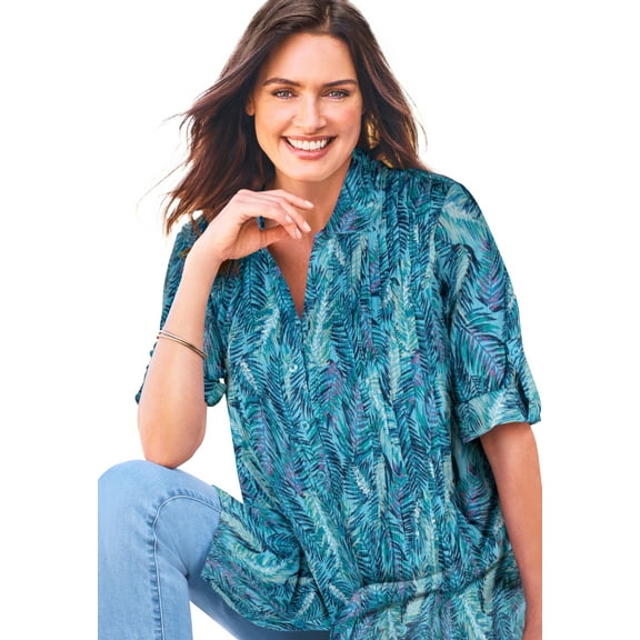 Woman Within Plus Size Pintucked Button Down Gauze Shirt